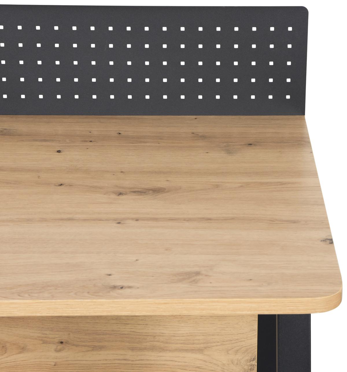 Písací stôl MICK - čierna/dub artisan, Modern, kov/kompozitné drevo (110/75-91/60cm) - Bessagi Home