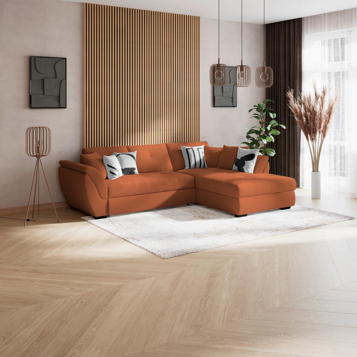 Rohová sedačka BERISSO, pravá, terracotta - černá/terracotta, Konvenční, textil (278/187cm) - Ondega