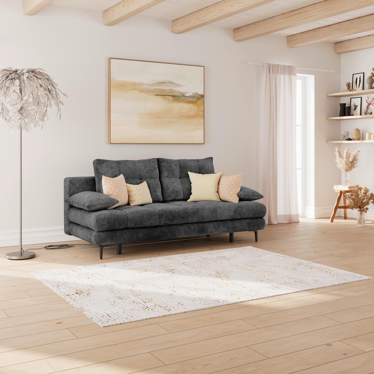 Schlafsofa Perla Schwarz B: 203 cm - Schwarz, KONVENTIONELL, Textil (203/94/96cm)