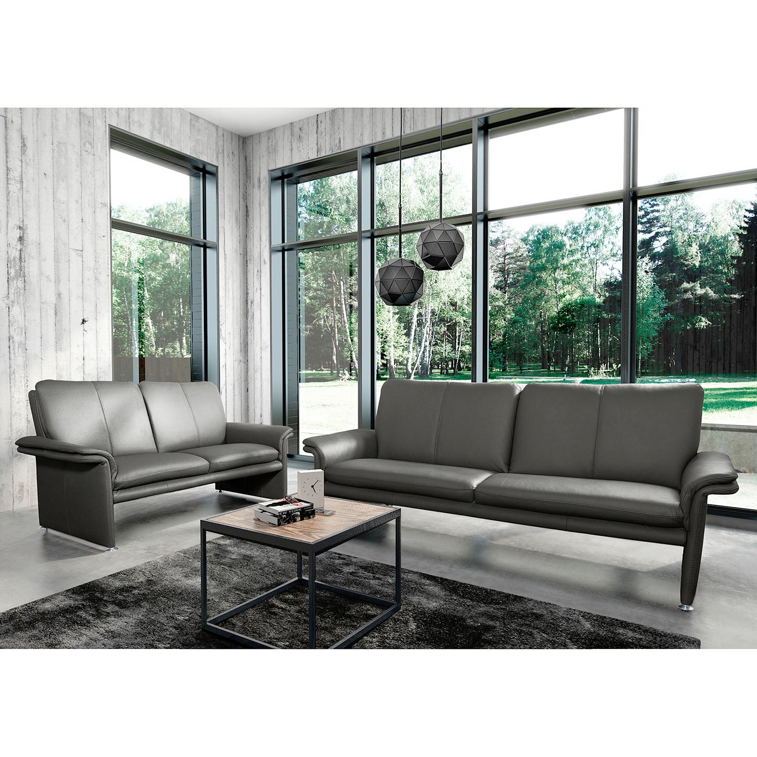 2-Sitzer-Sofa Comodo Echtleder anthrazit B: 164 cm - Anthrazit/Silberfarben, Design, Leder (164/90/88cm) - Livetastic