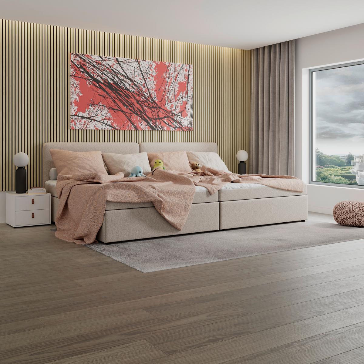 Boxspringová postel MARCO 160x200, šedohnědá - černá/šedohnědá, Moderní, dřevo/textil (160/200cm) - Bessagi Home