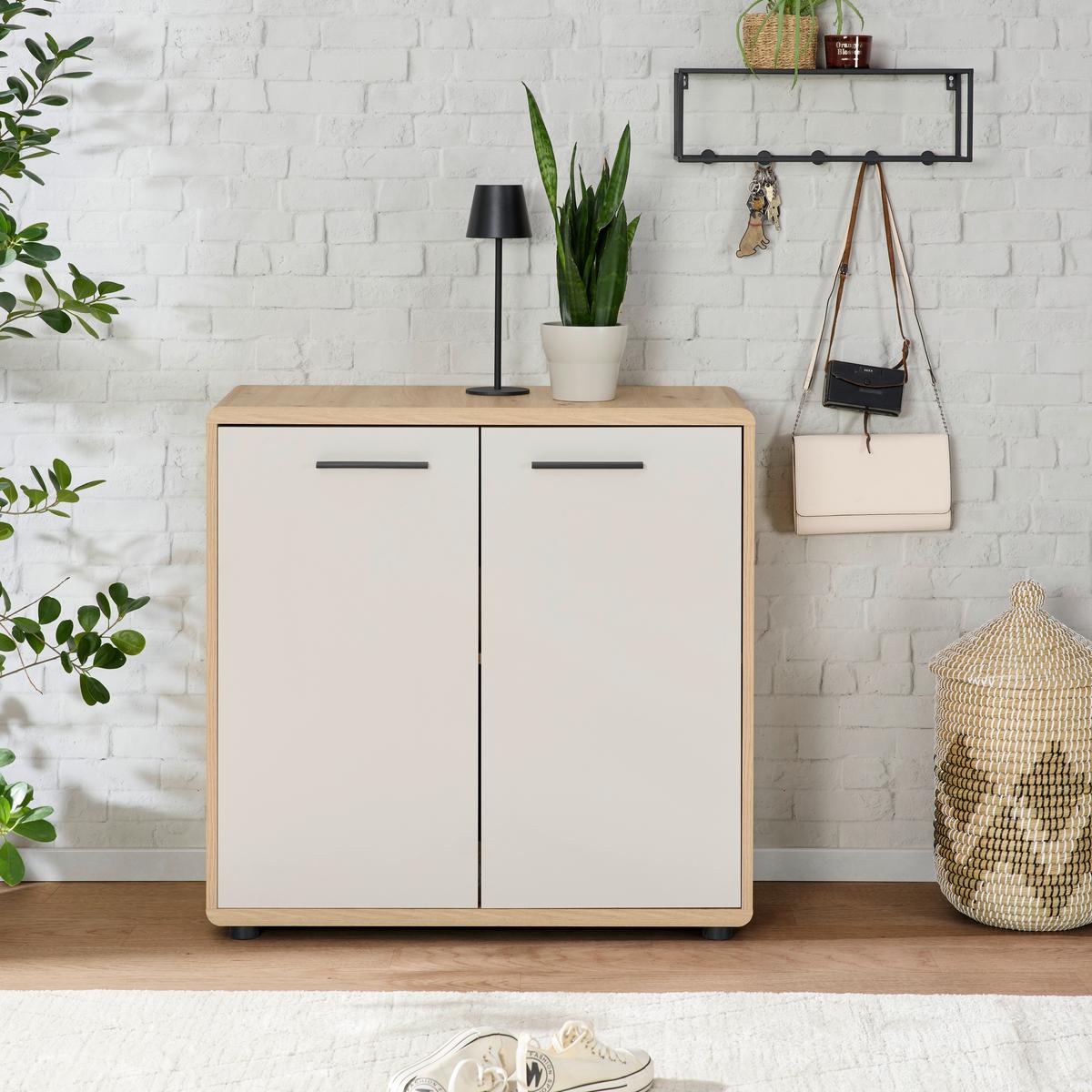 Kommode Fontana Plus B: 89,2cm Artisan Eiche Dekor/kaschmir - Kaschmir/Schwarz, MODERN, Holzwerkstoff (89,2/87/40cm)