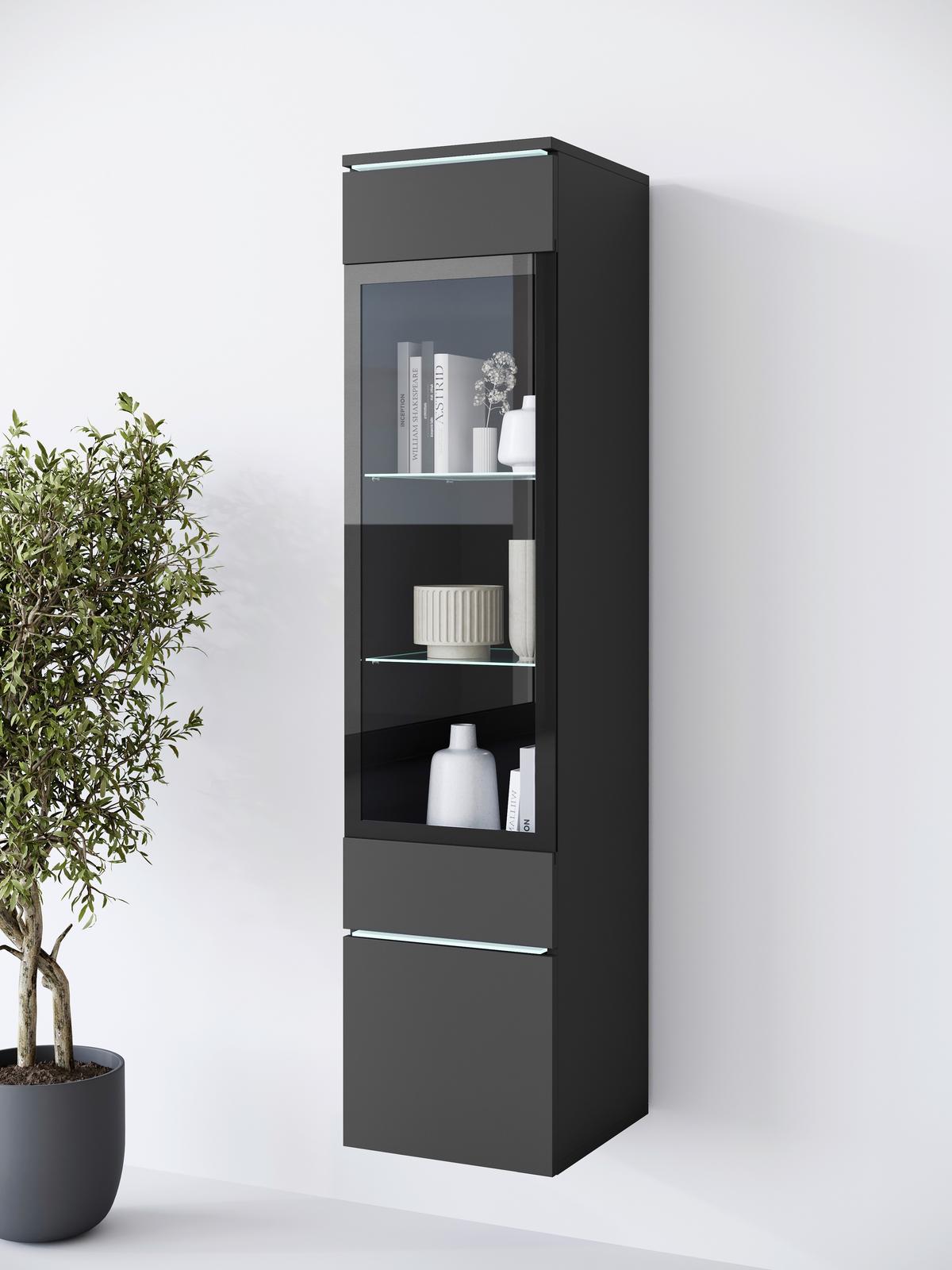 Vitrine Vera Schwarz B: 30cm - Schwarz/Grau, Design, Glas/Holzwerkstoff (30/130/33cm) - Livetastic