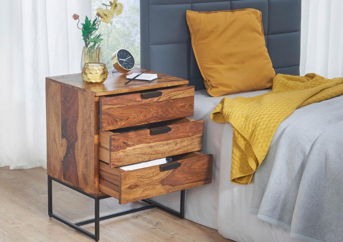 Nachttisch Sheeshamfarben B: 50 cm - Sheeshamfarben/Schwarz, Design, Holz/Metall (50/65/40cm) - MID.YOU