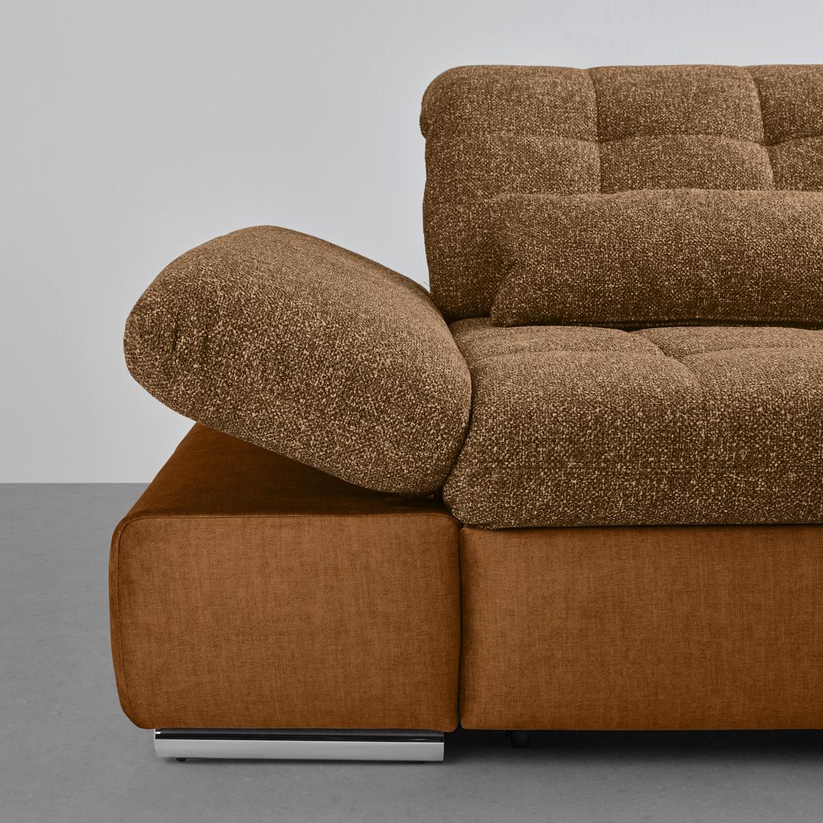 Rohová sedačka SANFINO, pravá, horčicovožltá / koňaková - horčicovožltá/chrómová, Konventionell, kov/drevo (305/79-96/199cm) - Premium Living