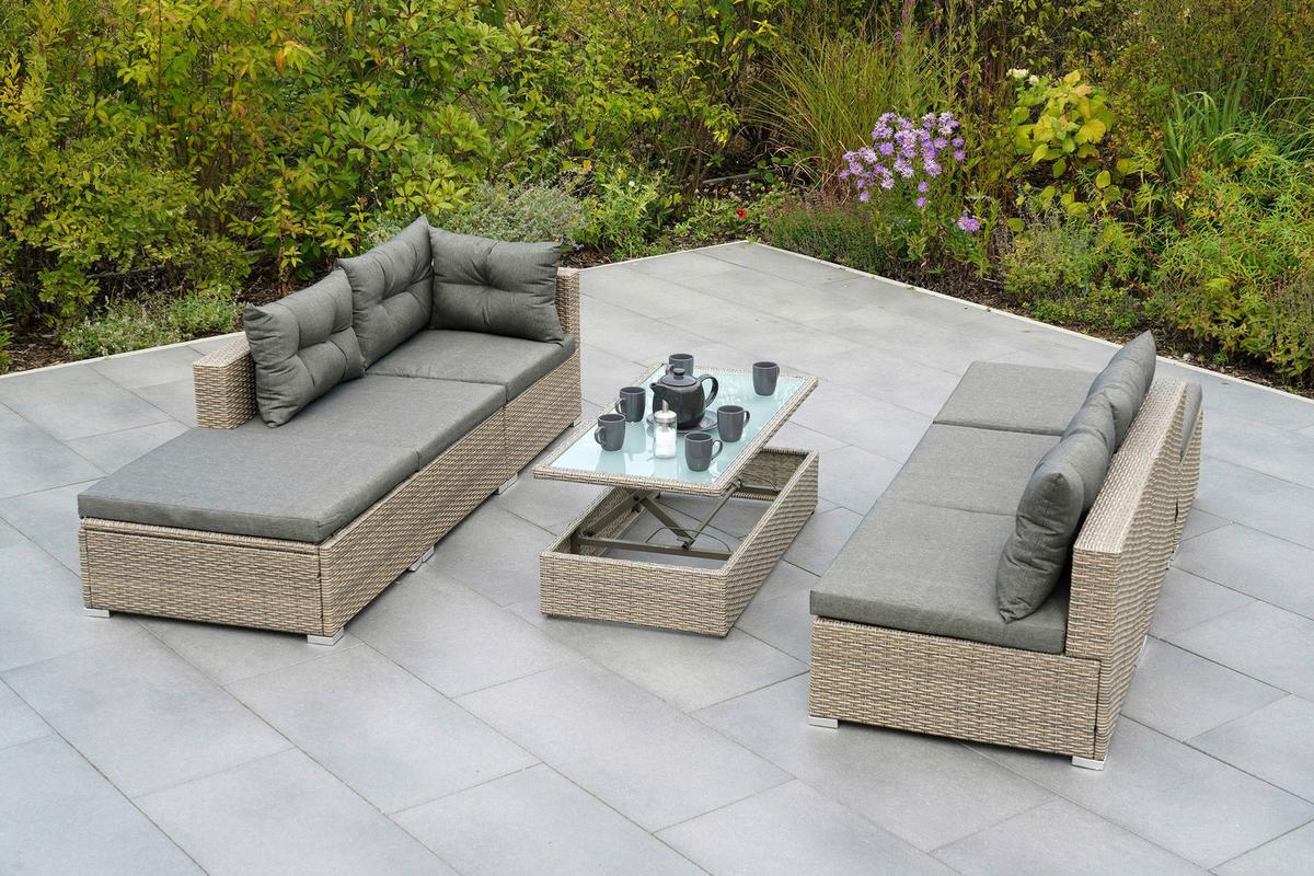 Loungegarnitur 7-Tlg. Vilemanzano aus Kunststoff - Naturfarben/Grau, MODERN, Glas/Kunststoff - Gardenson