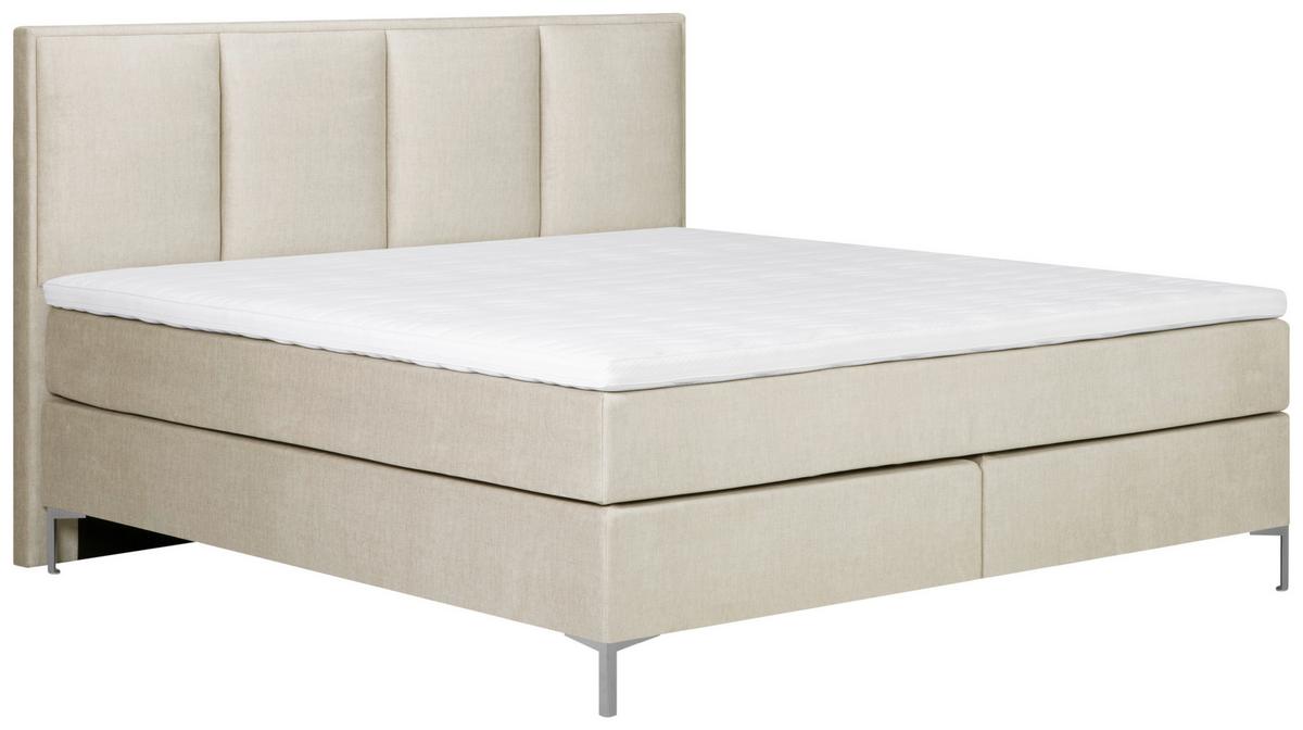 Boxspringbett mit Topper 160x200 cm Graz, Creme - Creme/Alufarben, MODERN, Textil (160/200cm) - MID.YOU