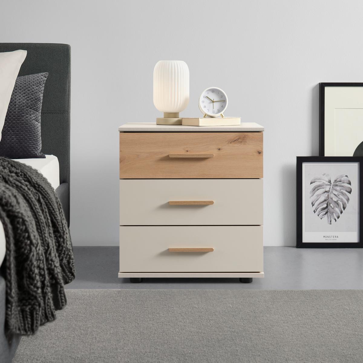 Nočný stolek LUMIO - černá/kašmírová, Konvenční, kompozitní dřevo/plast (52/58/38cm) - Mömax