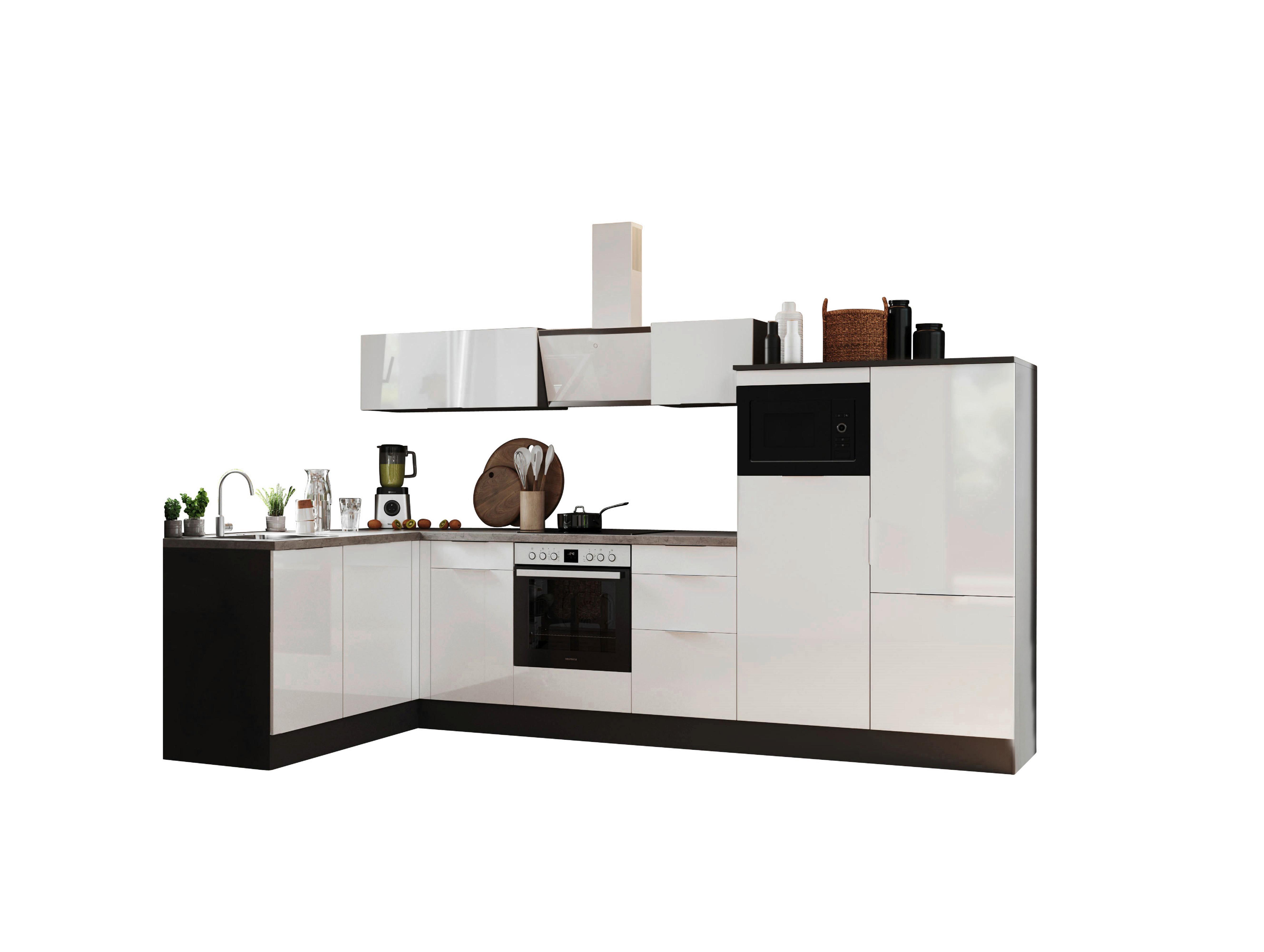 Eckküche Elisabeth - Weiß Hochglanz/Hellgrau, LIFESTYLE, Holzwerkstoff (175/340cm) - Respekta