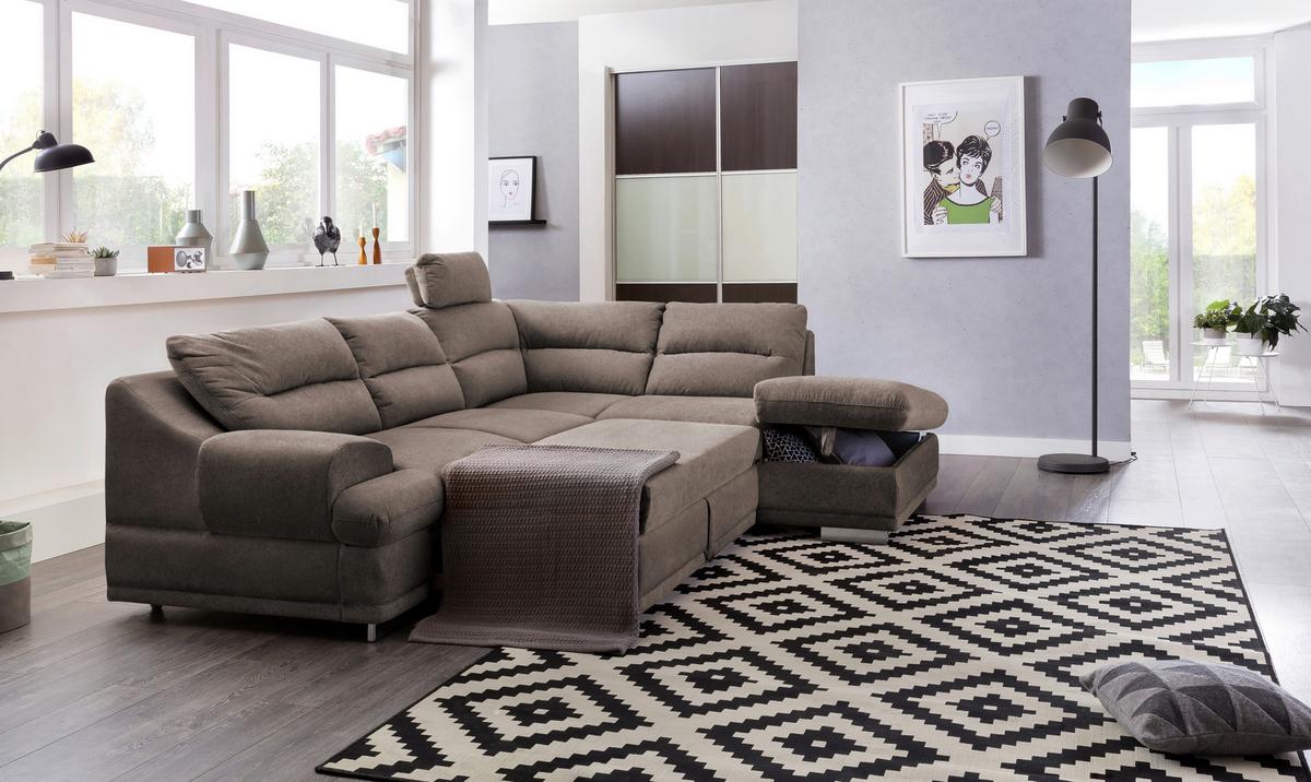 Ecksofa mit Schlaffunktion & Bettkasten Seaside Braun - Chromfarben/Braun, KONVENTIONELL, Textil (264/217cm) - MID.YOU