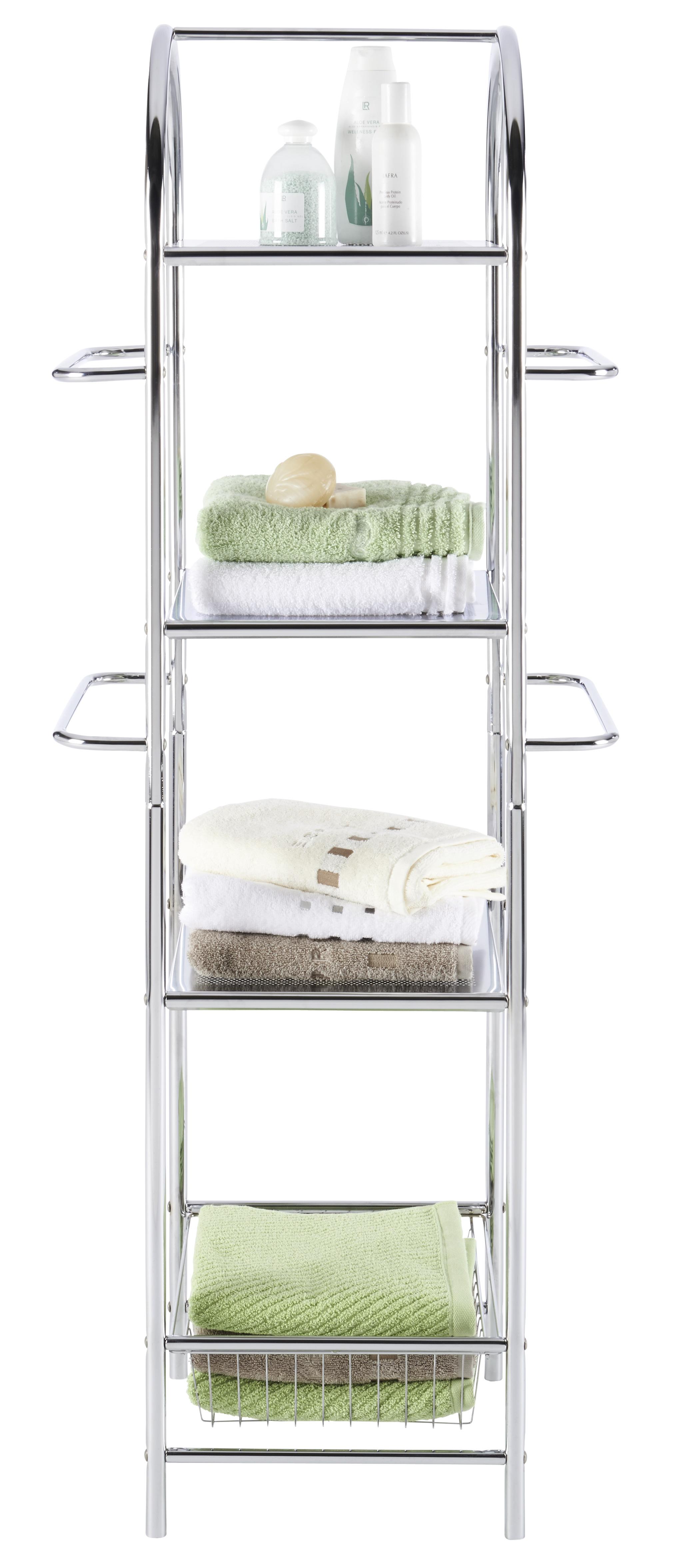Badezimmerregal Allzweck Mit Handtuchhalter Chrom 55x132cm - Chromfarben, Design, Metall (54,5/132/36,5cm)