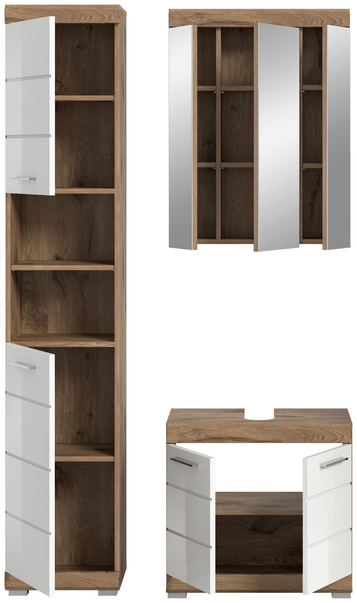 Badezimmer Wave Eichefarben Dekor Weiß Hg - Eichefarben/Weiß Hochglanz, MODERN, Glas/Holzwerkstoff (97cm) - MID.YOU