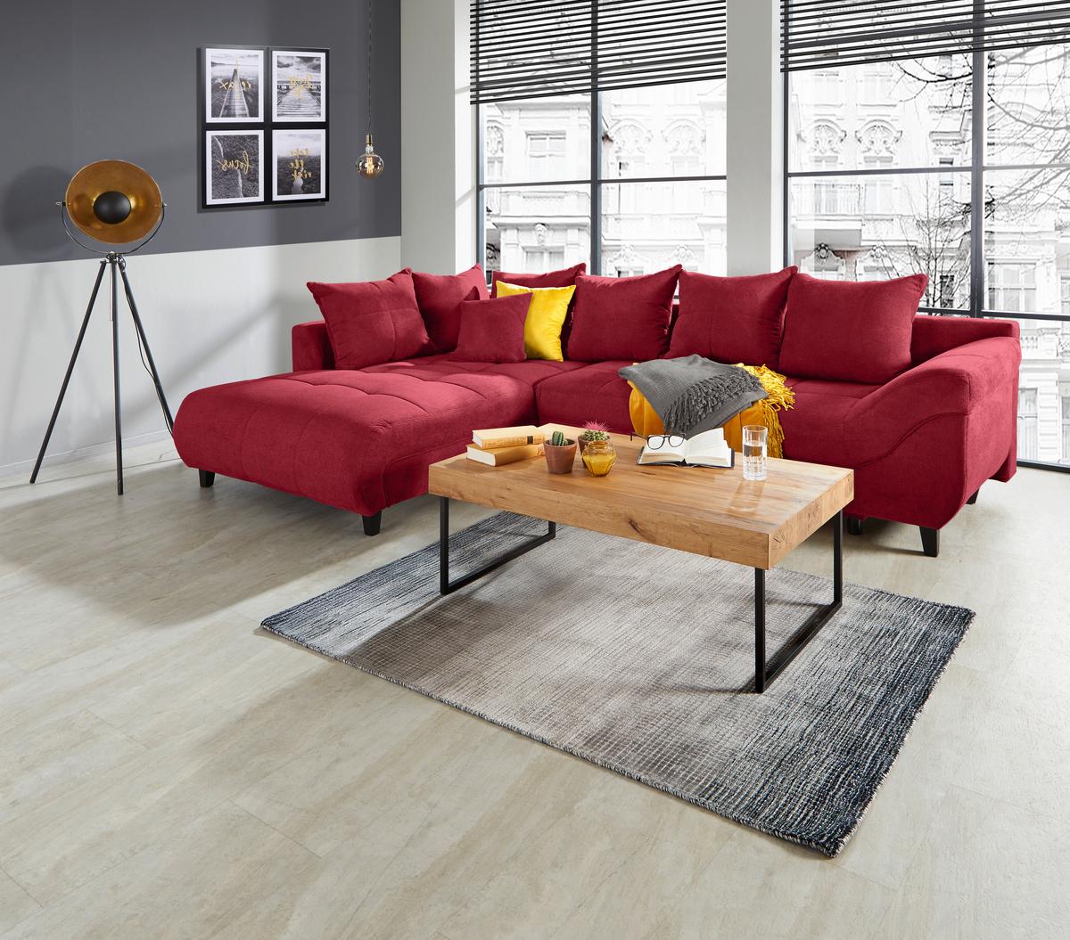 Ecksofa Mendoza - Rot/Schwarz, Design, Textil (197/309cm) - Ondega