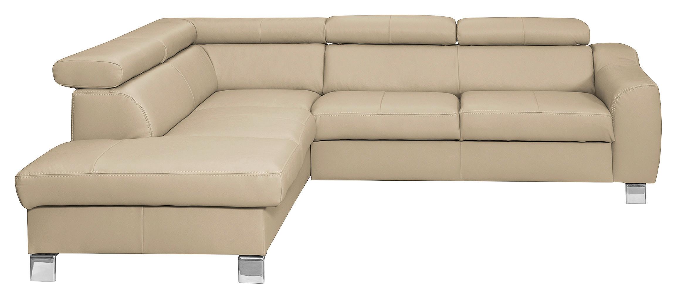 Ecksofa Aspen Lederlook Beige 208x245 cm - Chromfarben/Beige, Design, Leder/Textil (208/245cm) - Livetastic