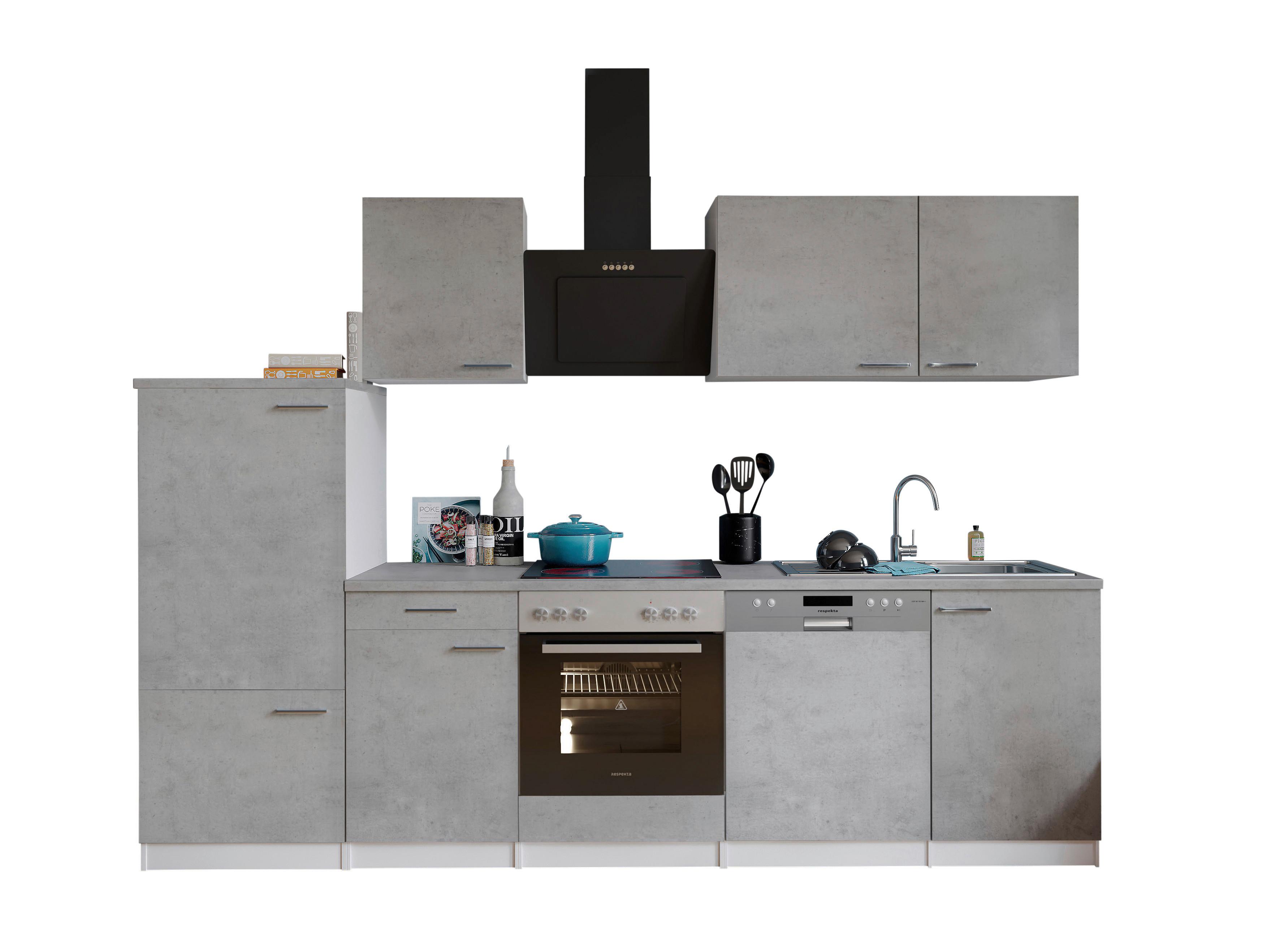 Küchenblock Malia B: 280 cm Grau, mit Geräte - Weiß/Grau, Basics, Holzwerkstoff (280cm) - Respekta