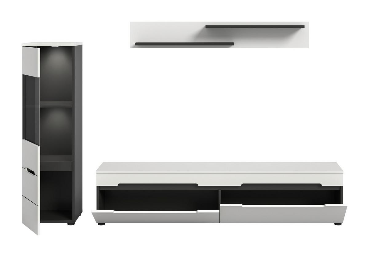 WOHNWAND Canu Weiß B: 221cm - Schwarz/Weiß, Design, Holzwerkstoff (221/141/33cm) - Livetastic