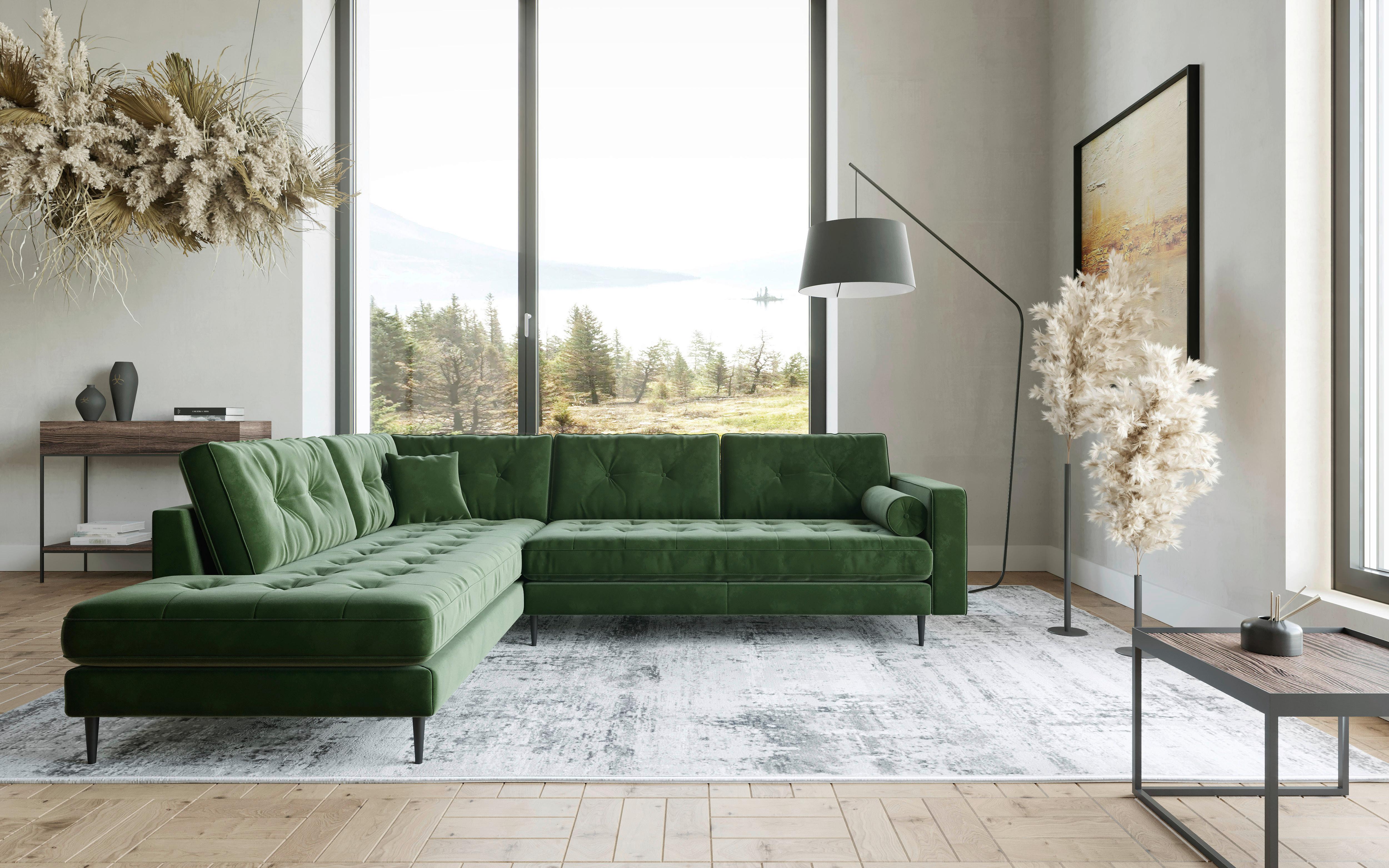 Ecksofa Scott - Edelstahlfarben/Olivgrün, Design, Textil (259/205cm) - Livetastic