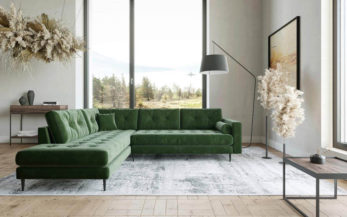 Ecksofa Scott - Edelstahlfarben/Olivgrün, Design, Textil (259/205cm) - Livetastic