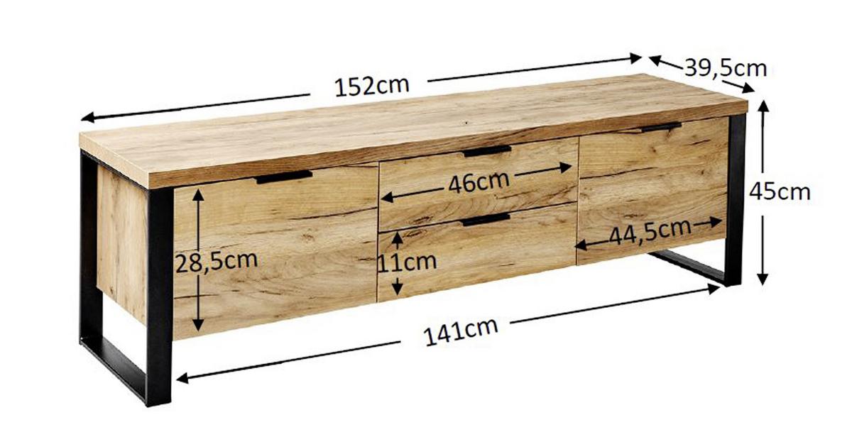 TV-Element Loop TV B: 152 cm Eichefarben/Schwarz - Eichefarben/Anthrazit, Design, Holzwerkstoff/Metall (152/45/40cm)