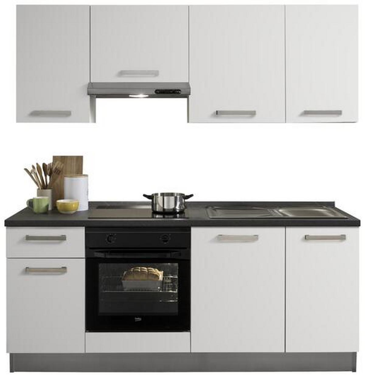 Küchenzeile Belluna Mit Geräten 210 Cm Weiß/grau Elegant - Alufarben/Weiß, Basics, Holzwerkstoff (210/88/60cm) - MID.YOU