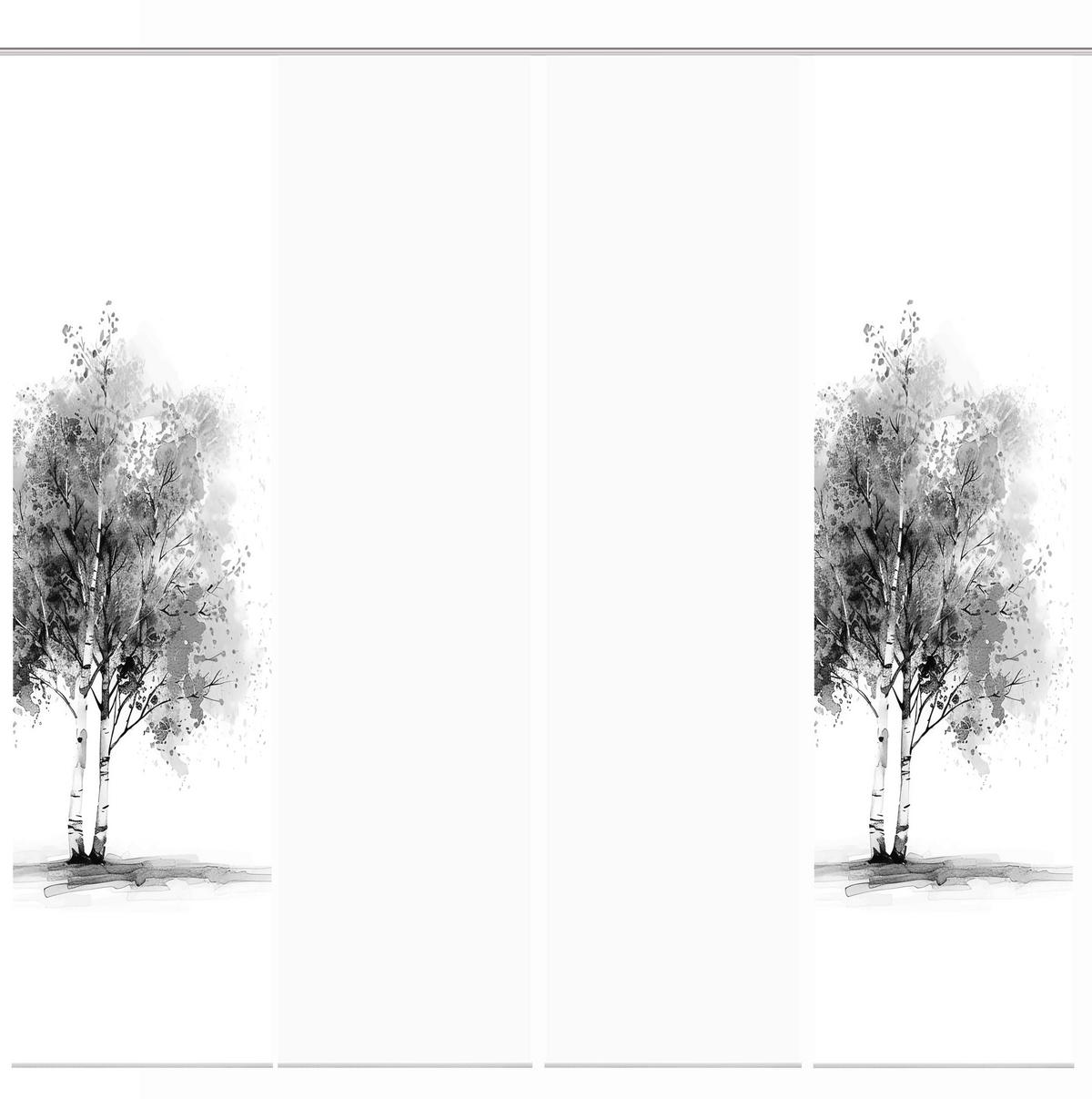 Flächenvorhang Tree 4er Set - Grau Hochglanz/Weiß, Natur, Textil (60/245cm)