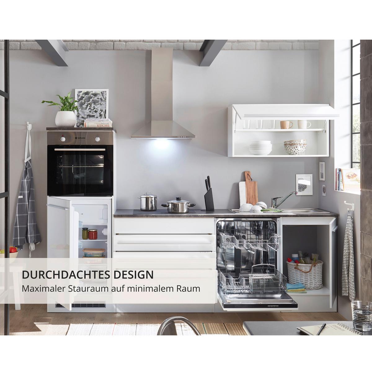 Küchenzeile Jazz 6 Mit Geräten 260 Cm Weiß - Anthrazit/Weiß, LIFESTYLE, Holzwerkstoff (260cm) - MID.YOU