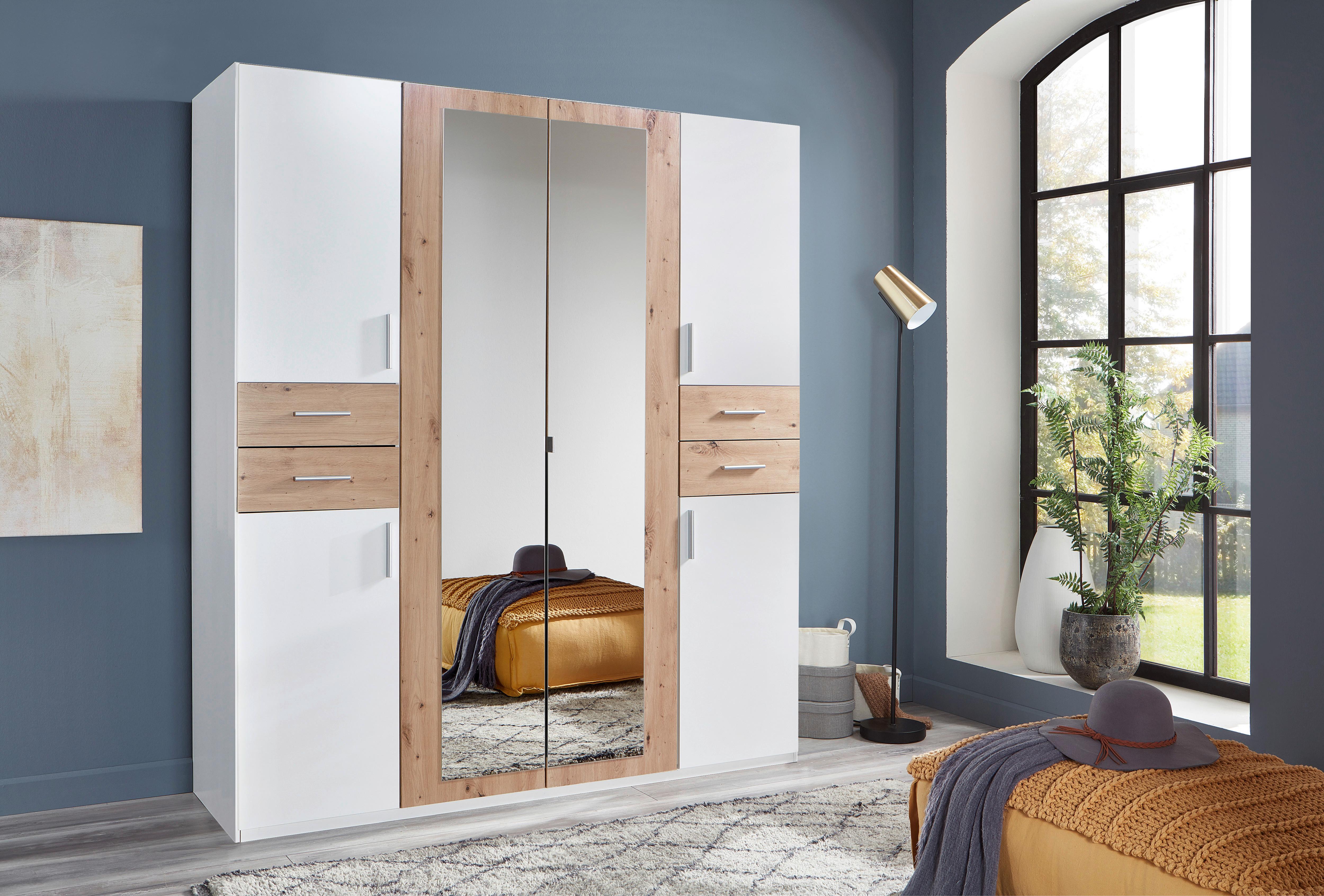 Drehtürenschrank mit Laden 180 cm Vegas, Weiß/Eiche Dekor - Eiche Artisan/Weiß, Basics, Holzwerkstoff (180/208/58cm) - MID.YOU