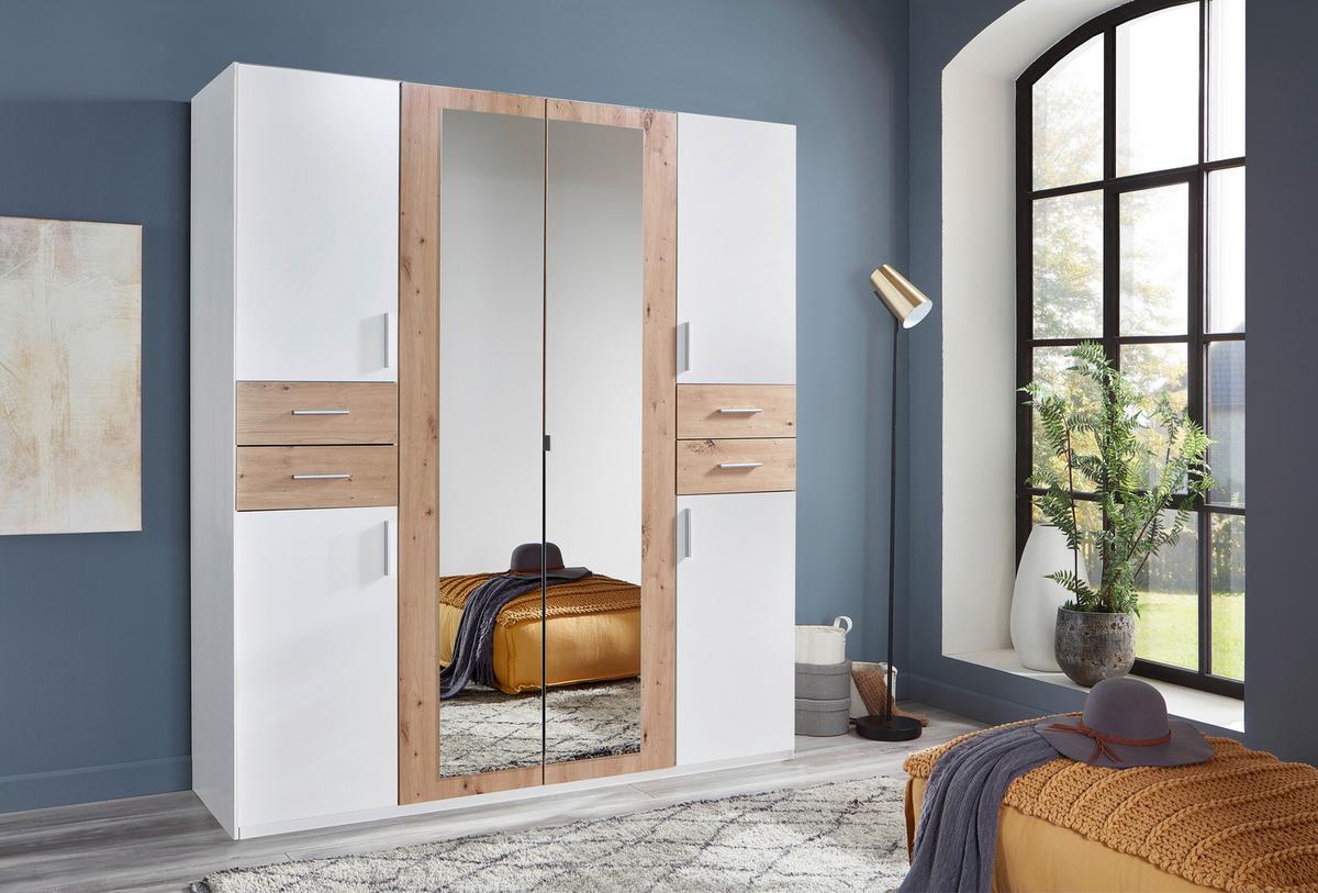 Drehtürenschrank Mit Laden 180 Cm Vegas, Weiß/eiche Dekor - Eiche Artisan/Weiß, Basics, Holzwerkstoff (180/208/58cm) - MID.YOU