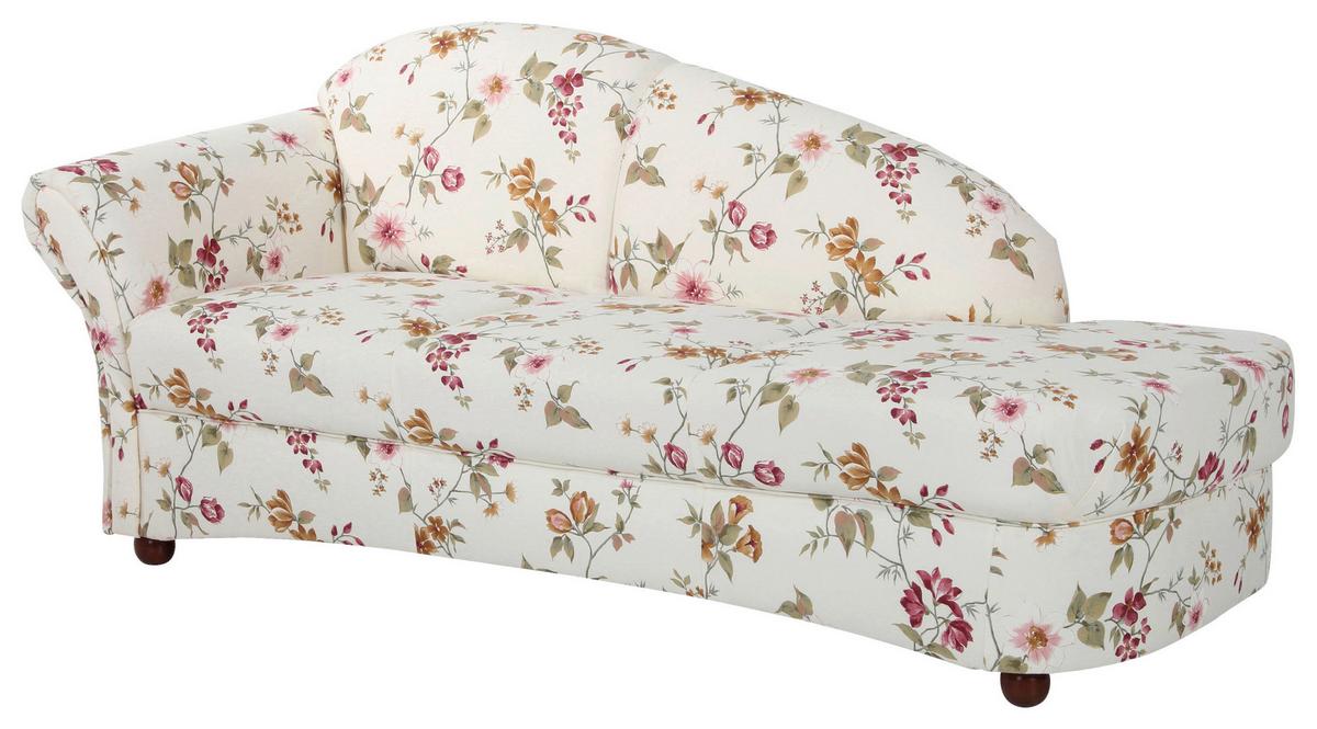 Récamiere im Landhausdesign mit Armteil auf der rechten Seite und floral gemustertem Textilbezug