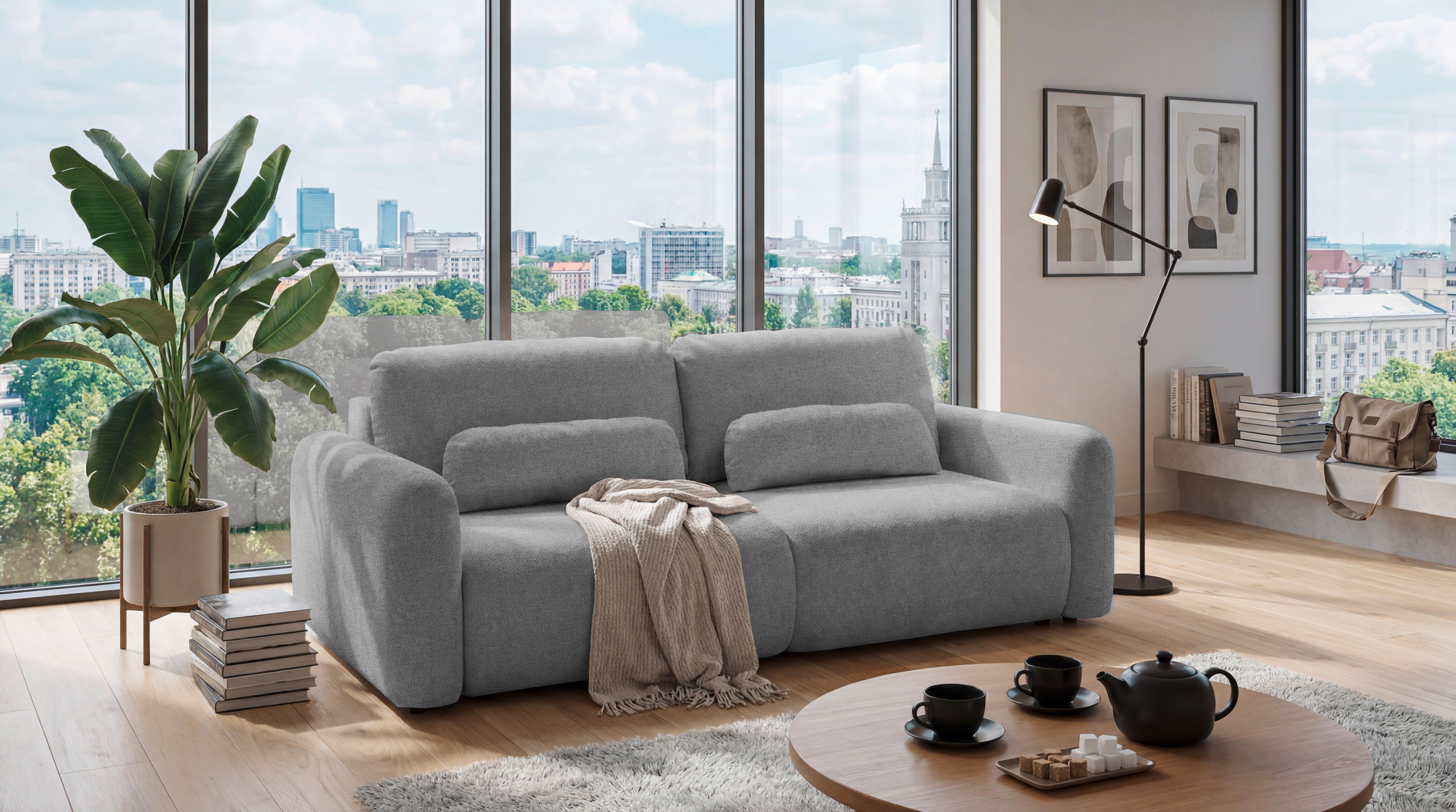 Schlafsofa Bubble 2 Grau, B: 240cm - Schwarz/Grau, MODERN, Textil (240l) - MID.YOU