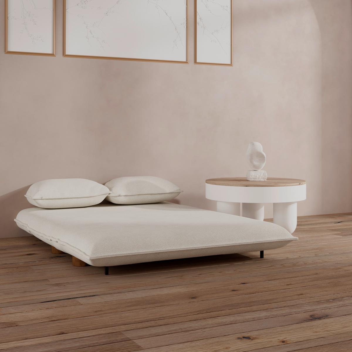 Rozkladacia pohovka BELLA, biela, max. 240 kg - biela/prírodná farba, Modern, kov/drevo (141/76/63cm) - Bessagi Home