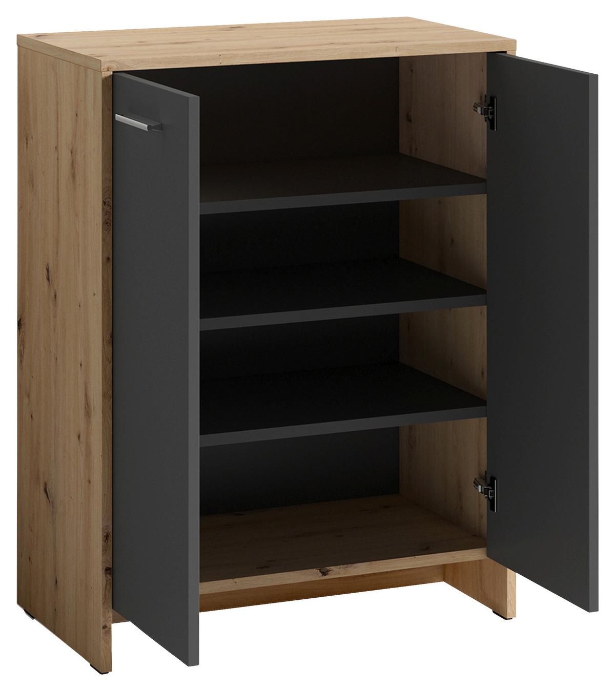 Schuhschrank Anthrazit/Eiche Artisan B: 63 cm - Anthrazit/Eiche Artisan, MODERN, Holzwerkstoff (63/83/35cm) - MID.YOU