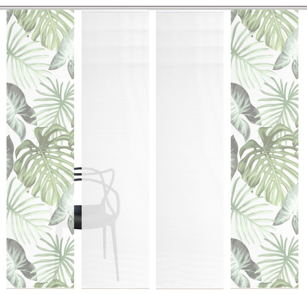 Flächenvorhang Sanja 4er Set - Weiß/Grün, Natur, Textil (60/260cm)