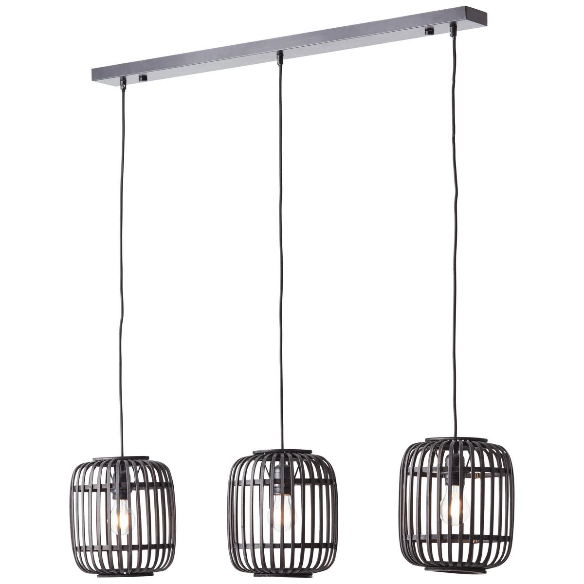 Hängeleuchte Woodrow H: 125 cm 3-Flammig,schirme In Käfigform - Dunkelbraun/Schwarz, Design, Holz/Metall (105/125/21,5cm) - Brilliant