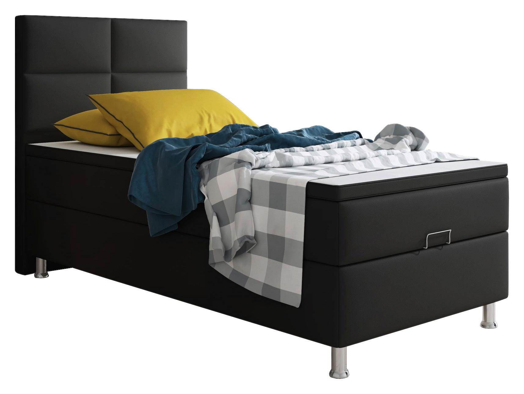 Boxspringbett mit Topper 90x200 cm Miami-Bk - Silberfarben/Schwarz, KONVENTIONELL, Leder/Textil (90/115/210cm) - MID.YOU