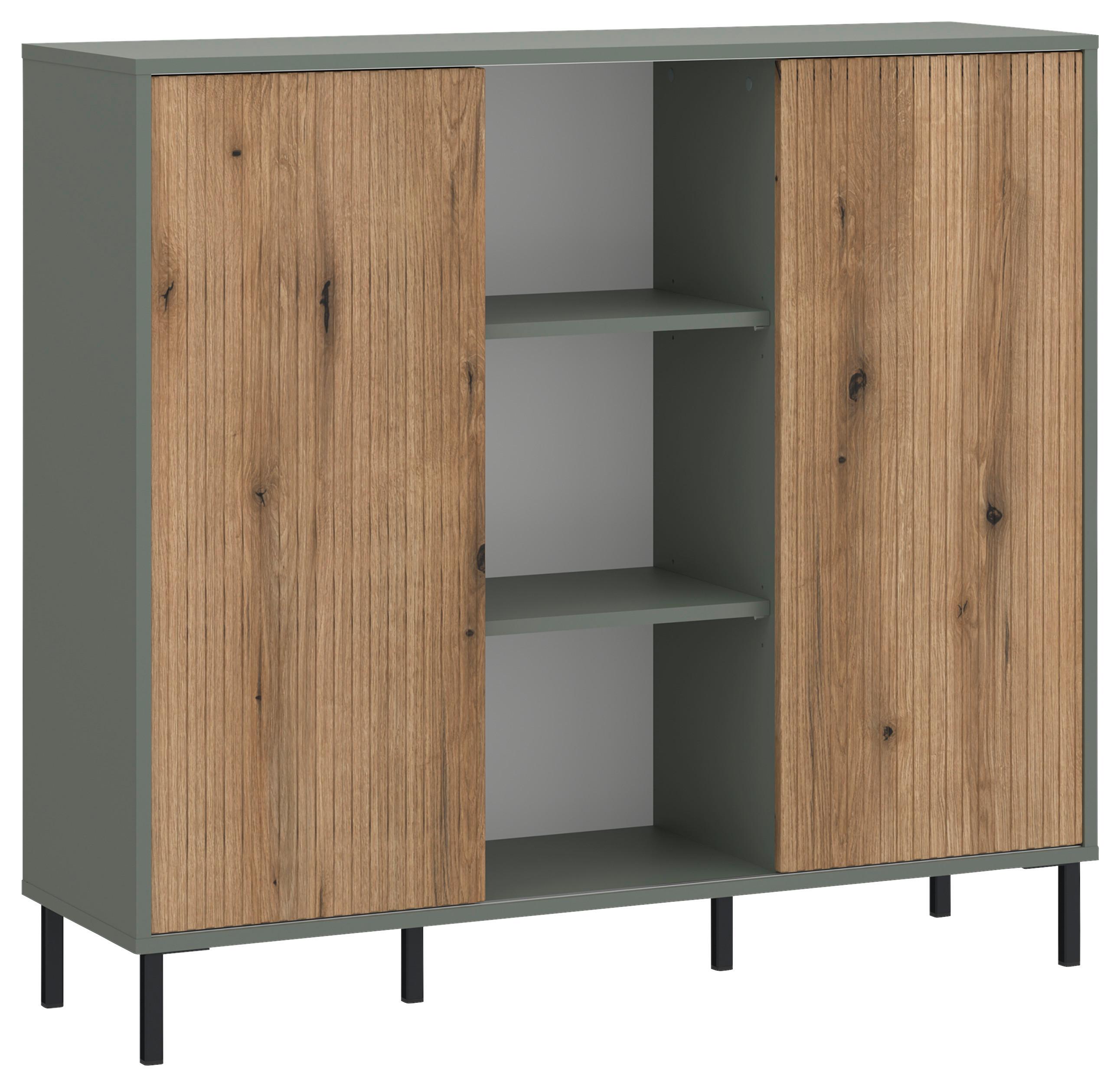 Kommode Pozzi Graugrün/Eichefarben B: 112 cm - Eichefarben/Schwarz, Trend, Holzwerkstoff (111,6/105,2/40cm)