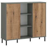 Kommode Pozzi Graugrün/Eichefarben B: 112 cm - Eichefarben/Schwarz, Trend, Holzwerkstoff (111,6/105,2/40cm)