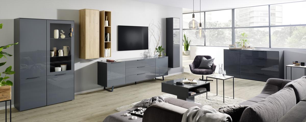 ZÁVĚSNÁ SKŘÍŇKA MAX BOX - antracitová, Moderní, kompozitní dřevo/sklo (38/175/32cm) - Premium Living