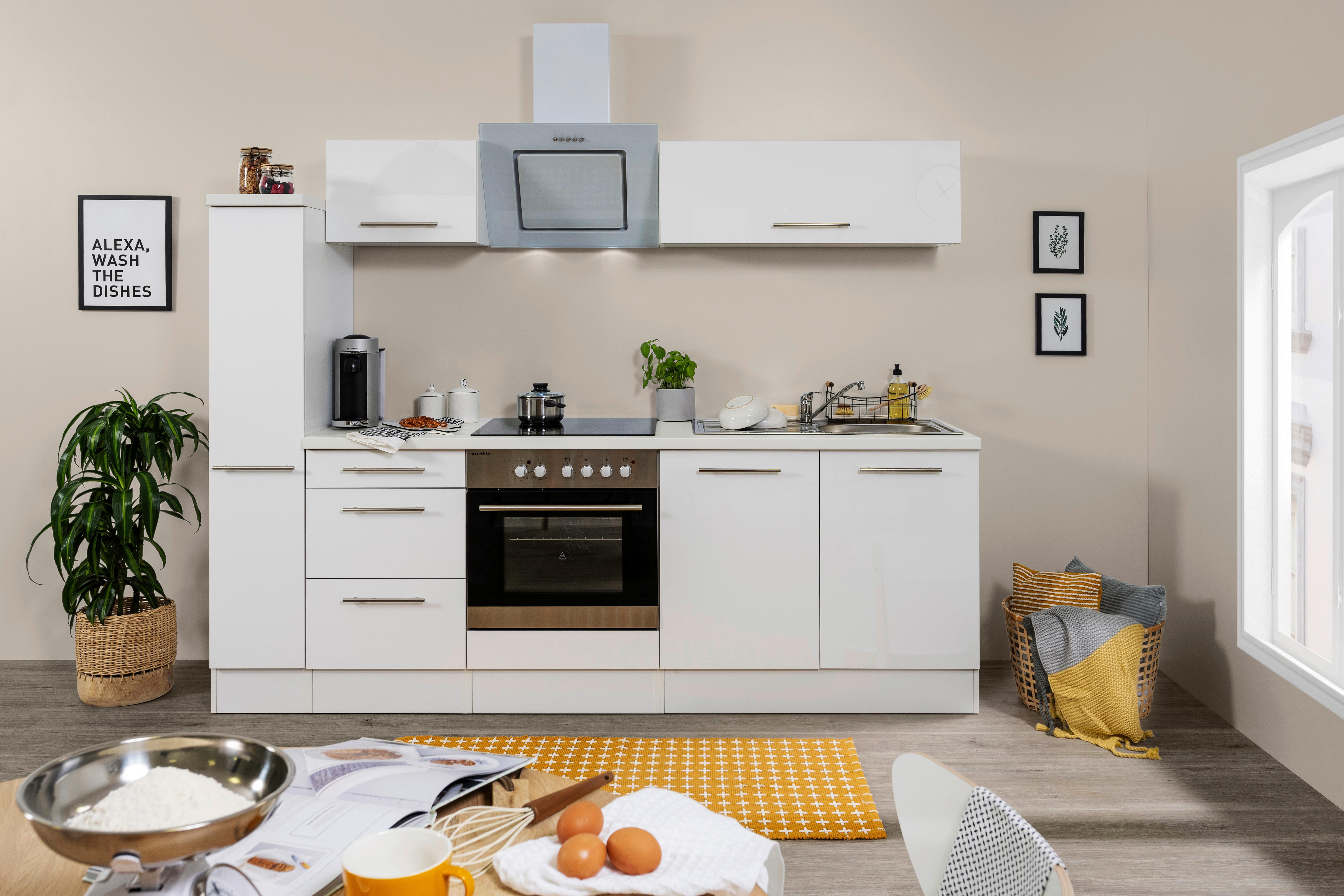 Küchenzeile Rp240wwc mit Geräten 240 cm Weiß - Weiß, KONVENTIONELL, Holzwerkstoff (240cm) - Respekta