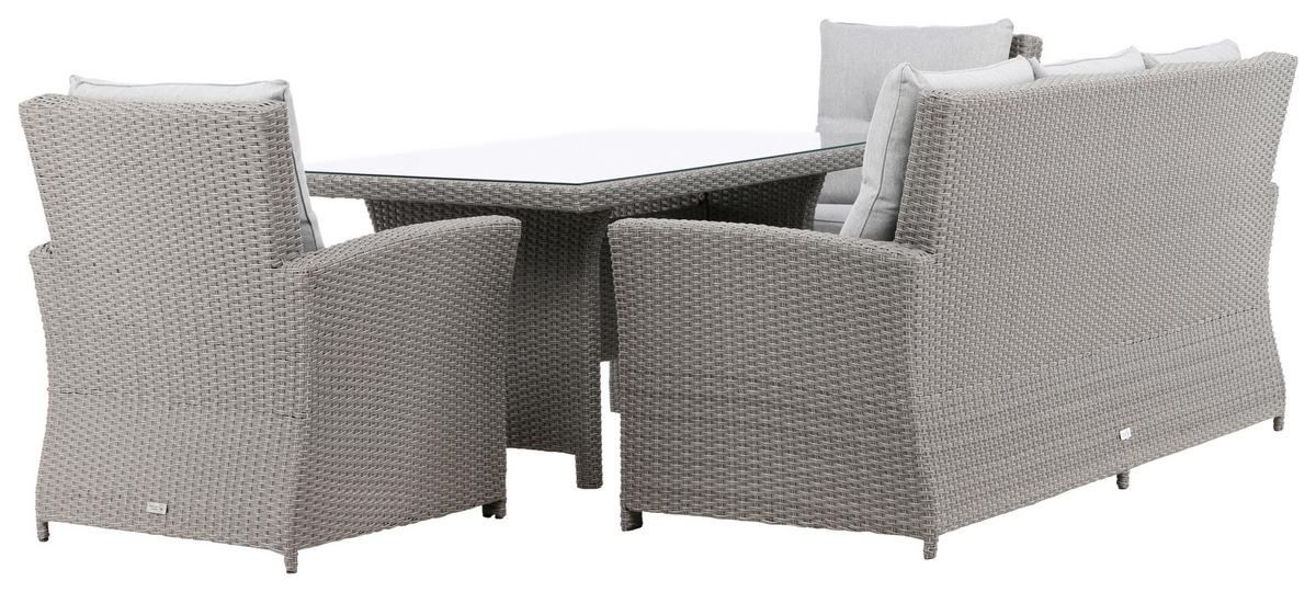 Loungegarnitur 4-Tlg Brentwood aus Kunststoff/Glas mit Kissen - Grau, KONVENTIONELL, Glas/Kunststoff - Gardenson