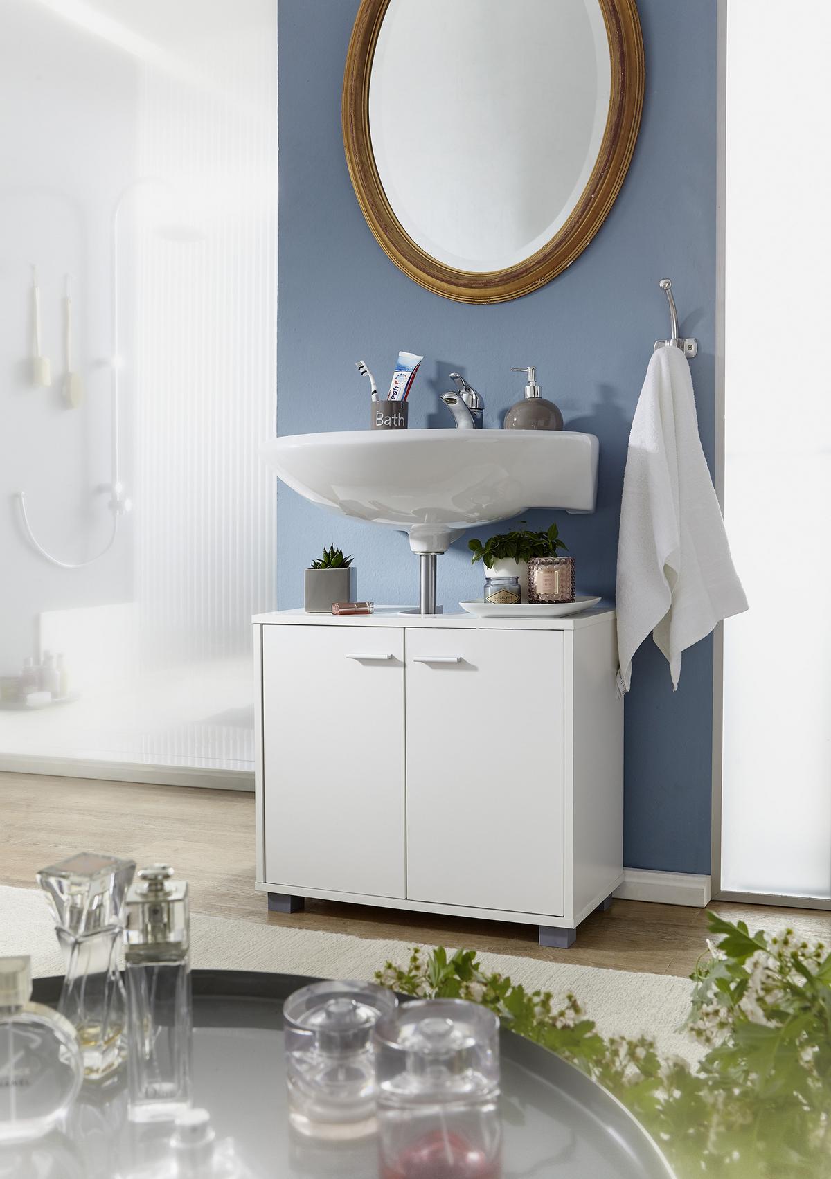 Waschbeckenunterschrank in Weiß mit 2 Drehtüren
