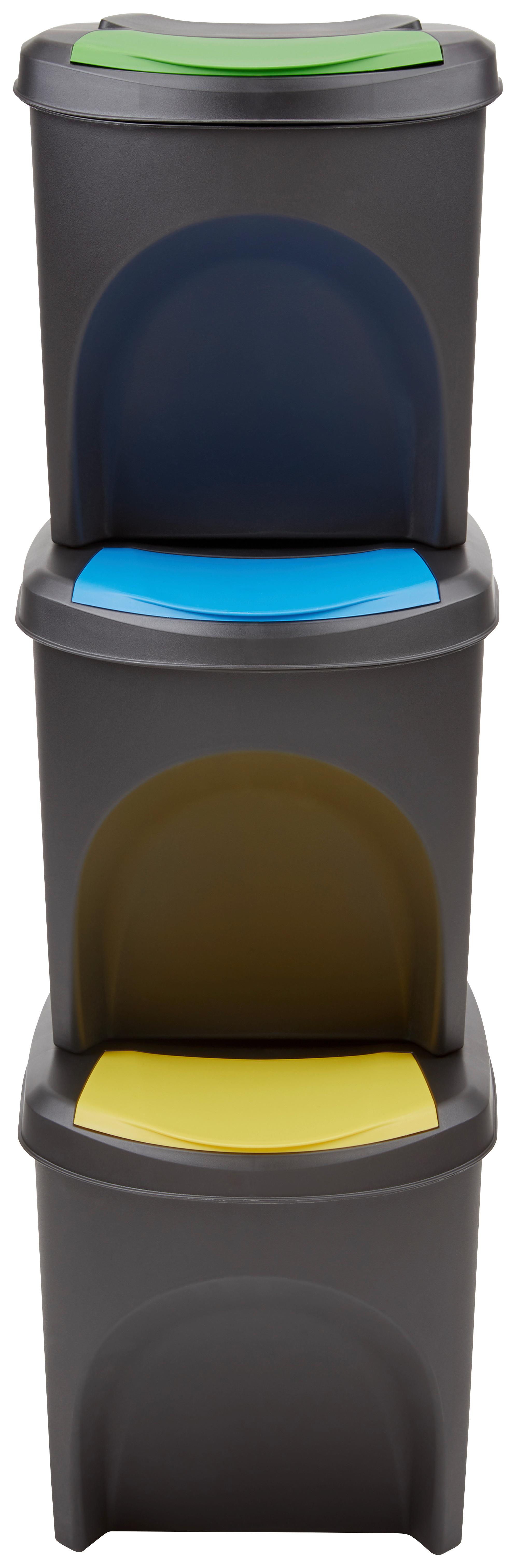 Abfallsammler Sortibox 3x 25 L Freistehend 39,2x39,2x33,5 Cm - Blau/Anthrazit, Basics, Kunststoff (39,2/29/33,5cm)