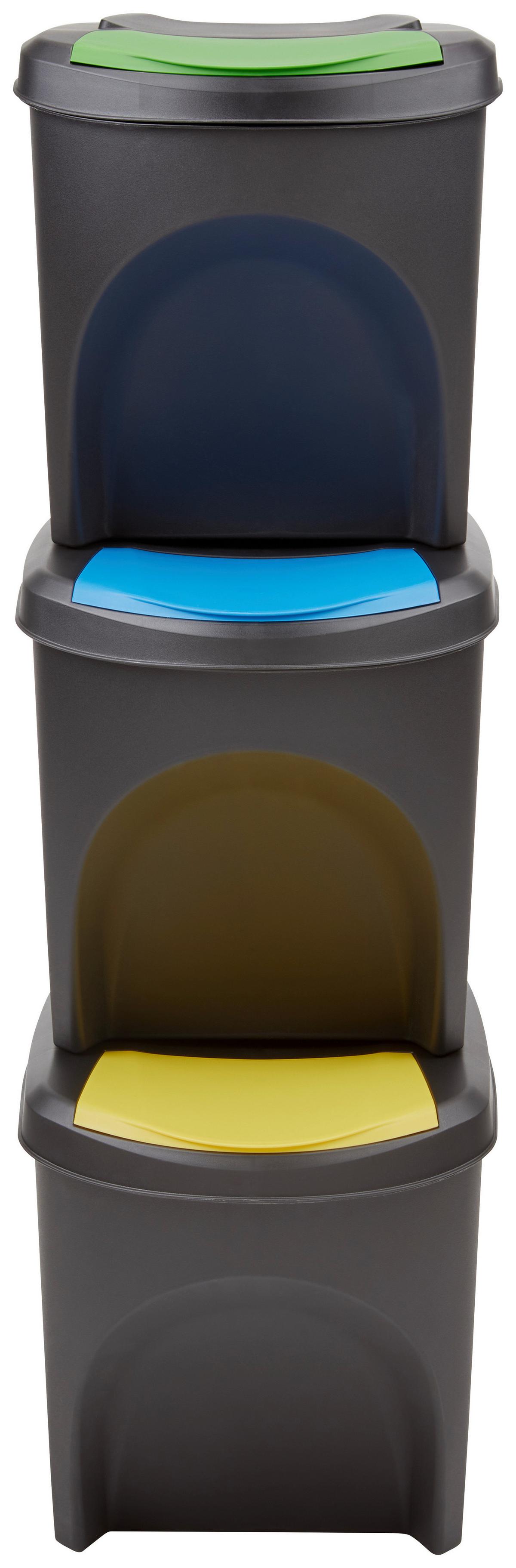 Abfallsammler Sortibox 3x 25 L Freistehend 39,2x39,2x33,5 cm - Blau/Anthrazit, Basics, Kunststoff (39,2/29/33,5cm)