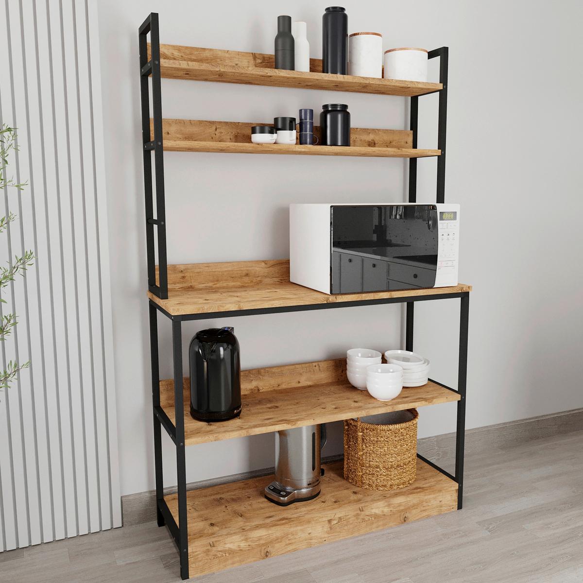 Küchenregal Insasi Honigeiche Dekor - Honigeiche, Design, Holzwerkstoff/Metall (101/161/36cm) - MID.YOU