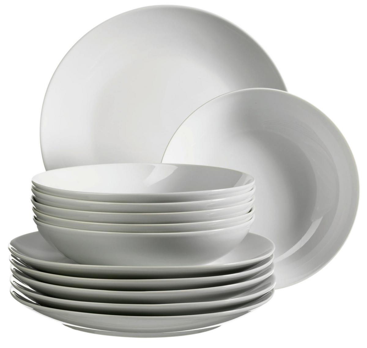 Tafelservice Barca Keramik 6 Personen Geschirr Set - Weiß, Basics, Keramik - Mäser