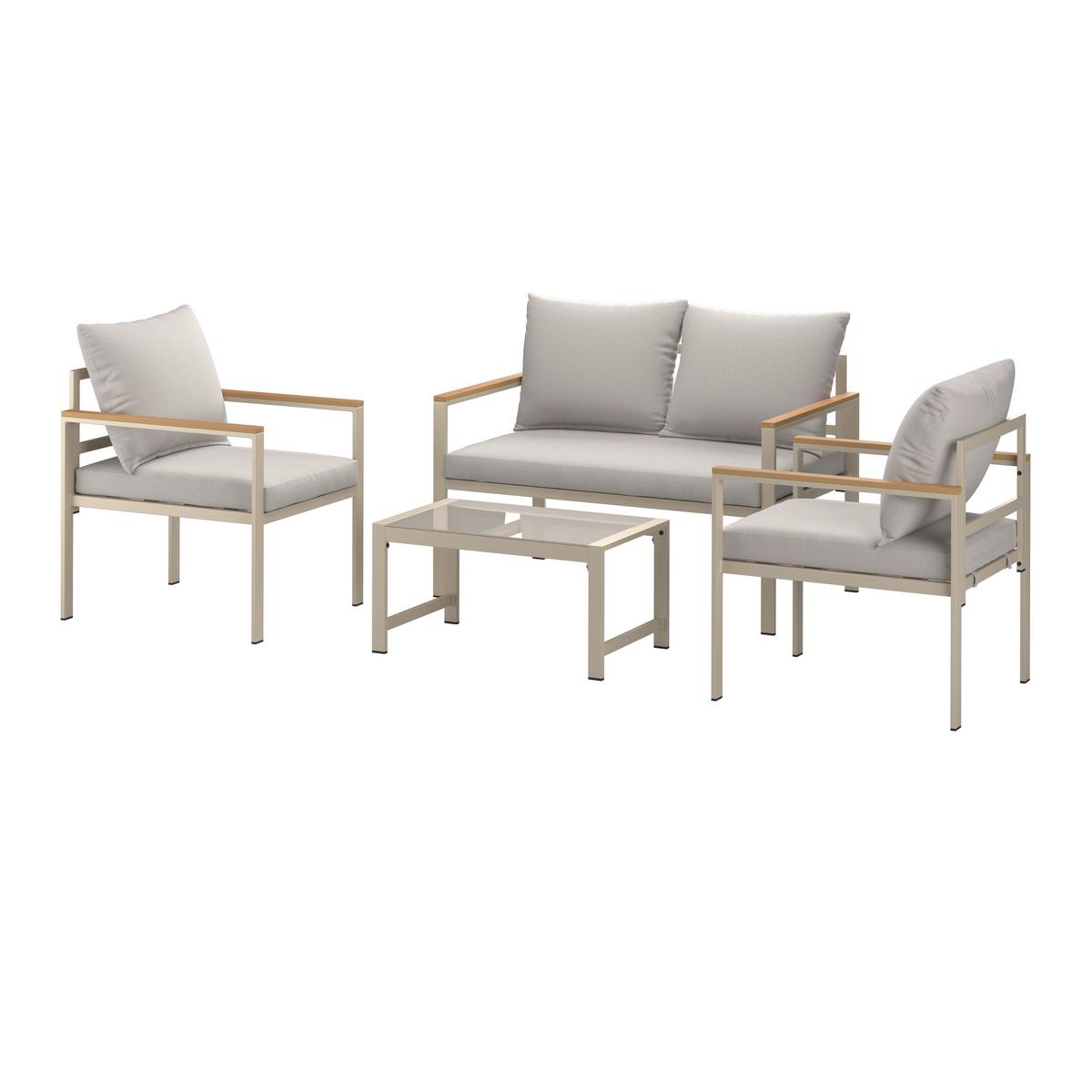 Loungegarnitur München - Beige/Hellgrau, MODERN, Glas/Textil (65/70/108cm) - Beldano