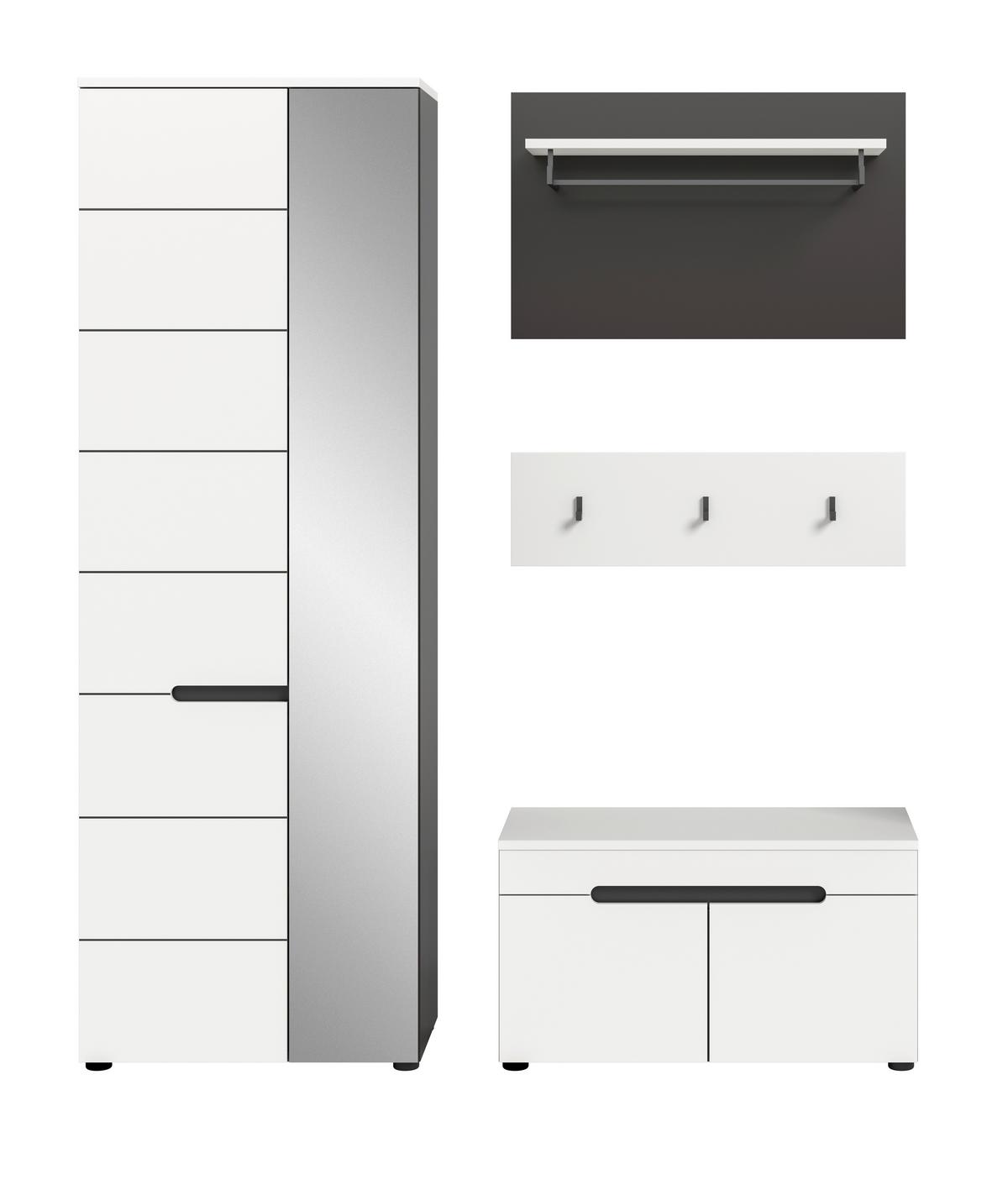 Garderobe Canu 3-Teilig Grau/Weiß B: 160 cm - Weiß/Grau, Design, Holzwerkstoff (160/190/37cm) - Livetastic