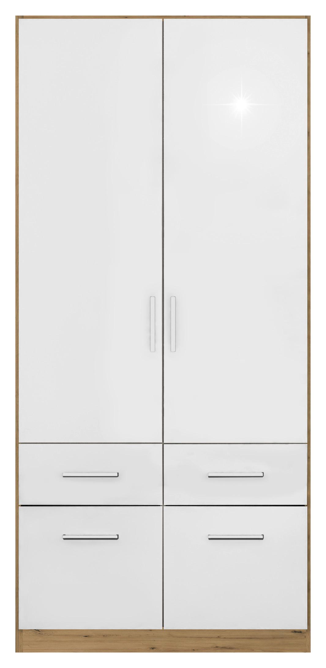 Drehtürenschrank 91 cm Belrin Eiche Dekor/Weiß - Weiß Hochglanz/Eiche Artisan, MODERN, Holzwerkstoff (91/210/54cm) - Rauch Möbel