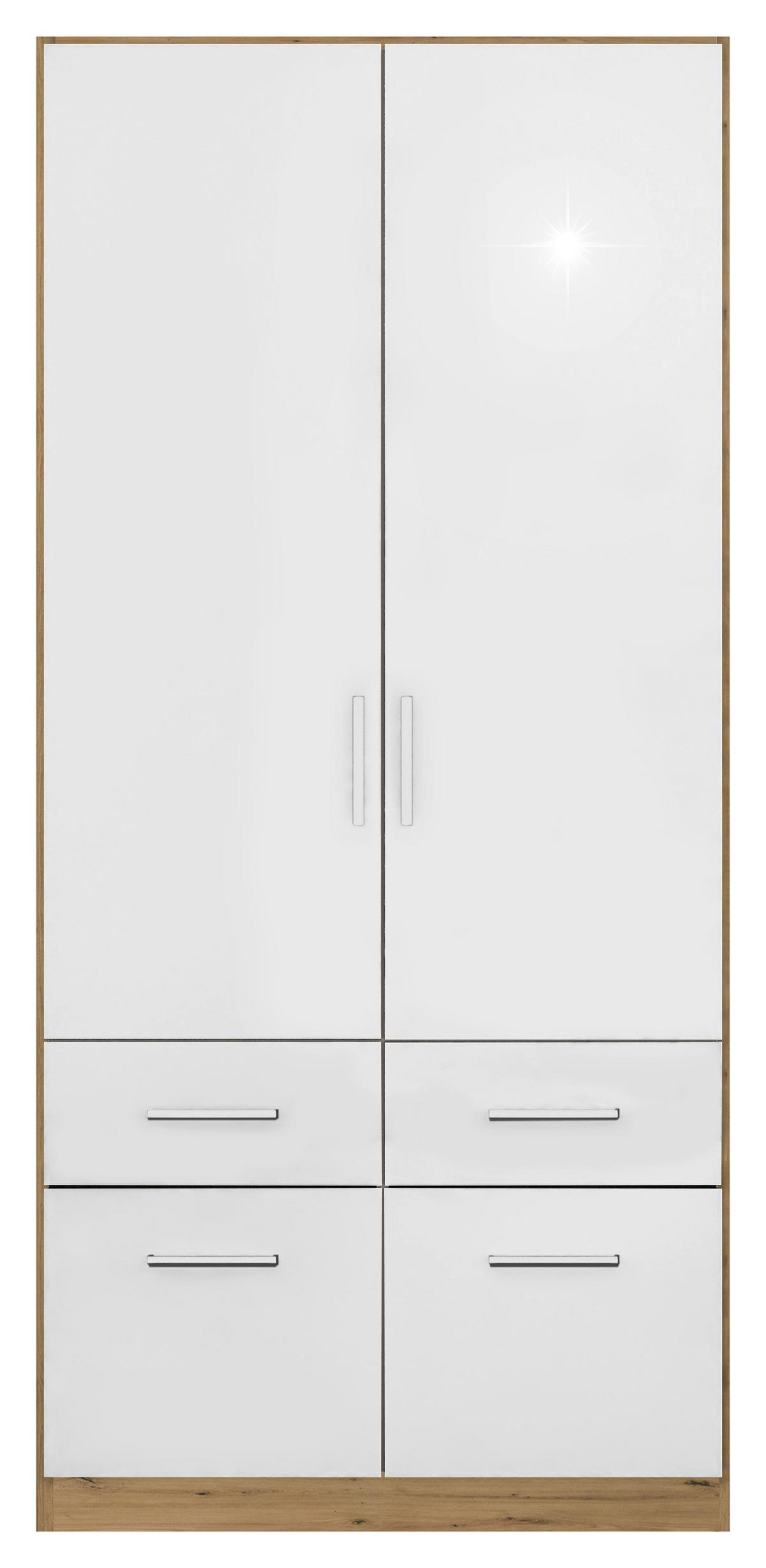 Drehtürenschrank 91 cm Belrin Eiche Dekor/Weiß - Weiß Hochglanz/Eiche Artisan, MODERN, Holzwerkstoff (91/210/54cm) - Rauch Möbel