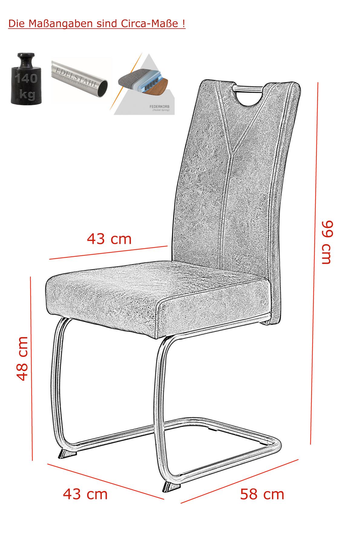 Schwingstuhl Sophia S Schlamm Gepolstert 4er-Set - Edelstahlfarben/Schlammfarben, MODERN, Textil/Metall (43/99/58cm) - MID.YOU